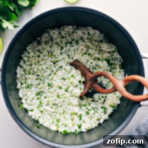 Bright Cilantro Lime Rice 3 Cilantro Lime Rice in a pot, garnished with fresh cilantro, ready to be served as a vibrant side dish.