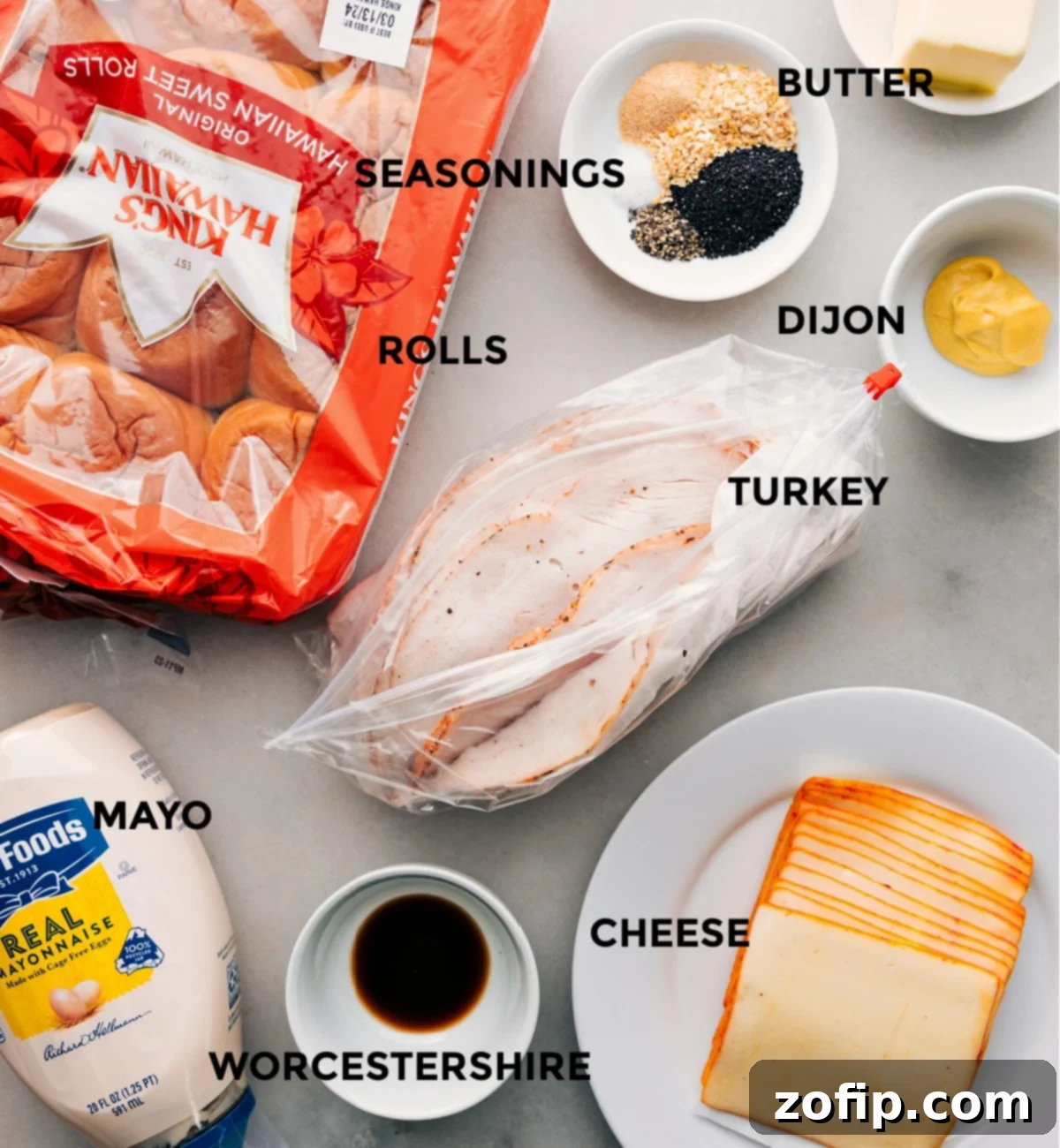 All the fresh ingredients for the Turkey Sliders recipe meticulously prepped and laid out for easy assembly.
