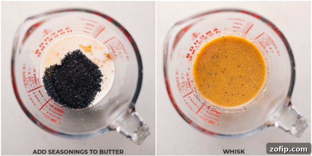 The butter and seasoning whisked together for the topping of these easy roast beef sliders.