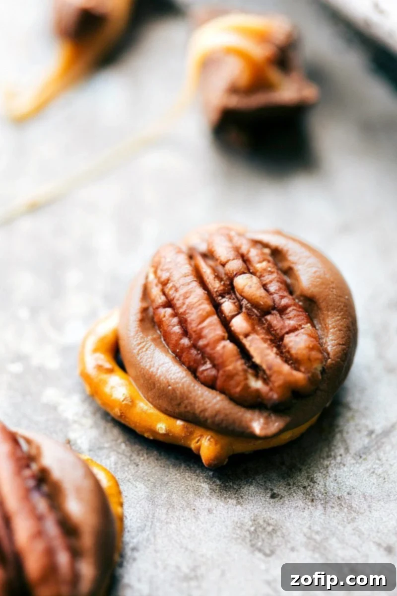 Simple Turtle Christmas Candies: Easy 3-Ingredient Recipe for Quick Homemade Holiday Treats, Perfect for Gifting and Parties. Image of the easy turtle candies, a 3-ingredient Christmas candy recipe with pretzels, Rolos, and pecans.