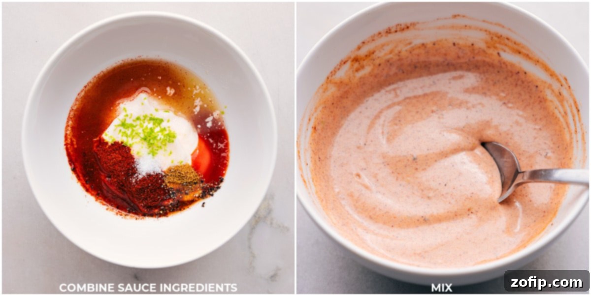 Dressing being whisked together in a bowl for Sweet Potato and Black Bean Burrito Bowls.