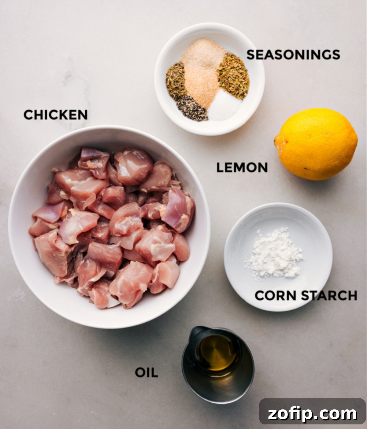 Ingredients In Greek Chicken Bowls All the ingredients in this recipe prepped out for easy assembly.