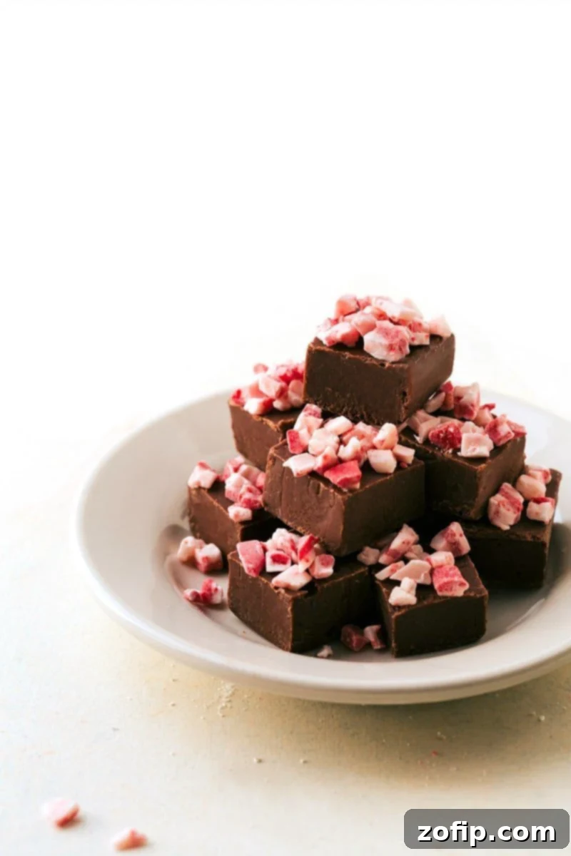 Image of the rich, creamy, and foolproof microwave fudge, a quick and easy Christmas treat.