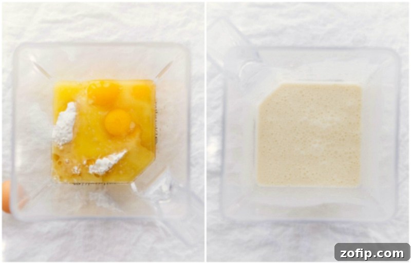 All the ingredients placed in a blender and blended until smooth, creating a uniform and silky batter.
