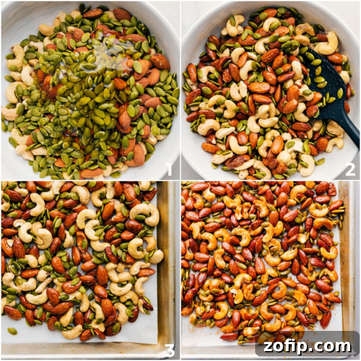 All the ingredients in being added to a bowl and mixed together then spread on a sheet pan to be baked.
