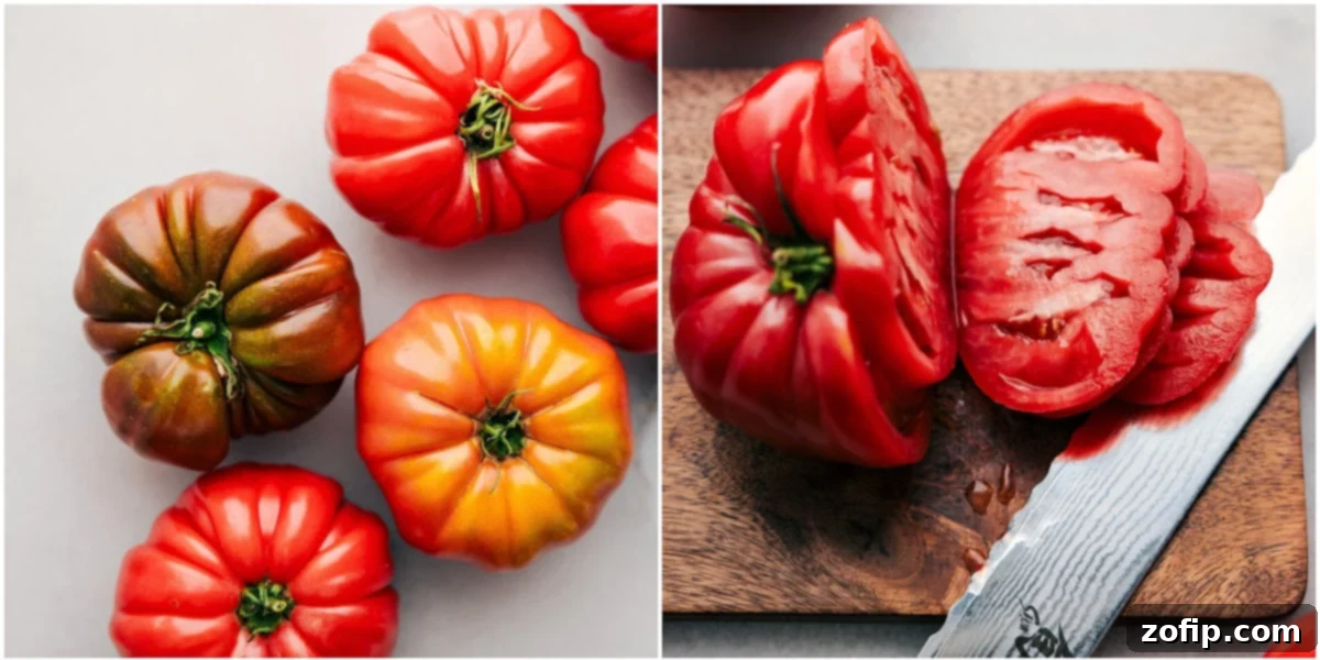The heirloom tomatoes being thinly sliced for these tomato sandwiches.