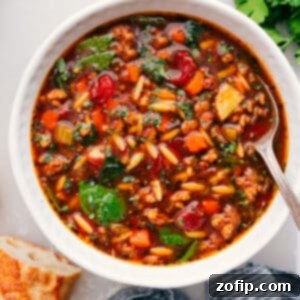 Hearty Italian Sausage Orzo Soup 2 A bowl of Italian Sausage Orzo Soup