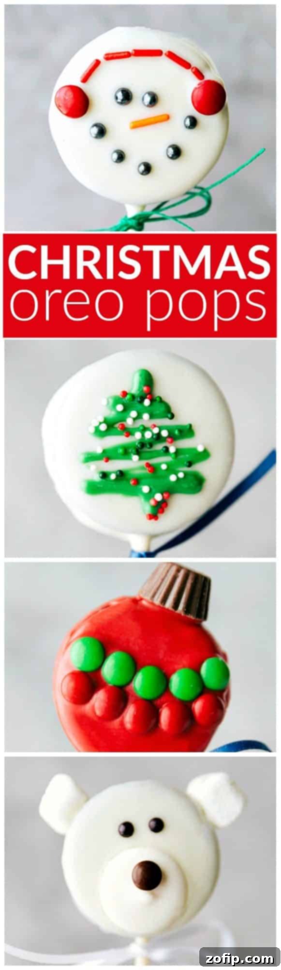 Christmas Oreo Pops: Snowman, Christmas Tree, Ornament, Polar Bear Four adorable and simple-to-make Christmas Oreo pops: a snowman, a Christmas tree, an ornament, and a polar bear. Perfect holiday treats.