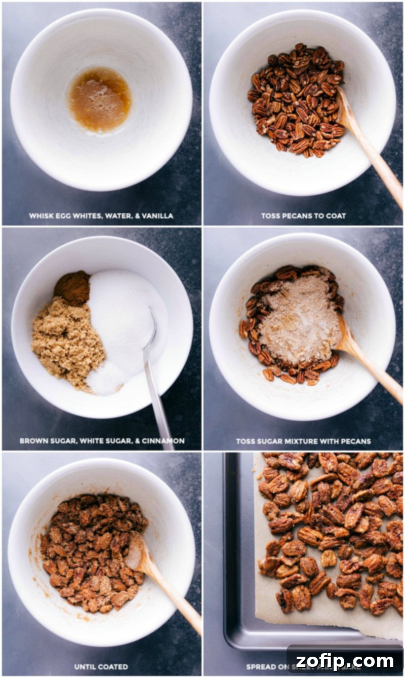 Crafting Candied Pecans for a Gourmet Salad Topping Pecan halves being gently coated and prepared for candying, promising a delicious crunch.