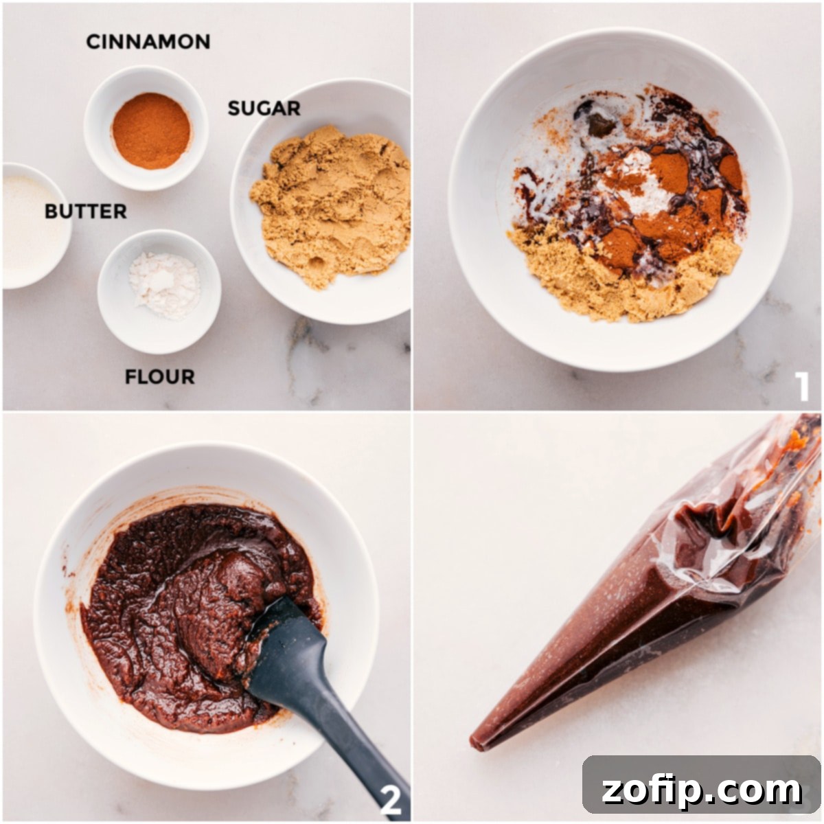 Detailed shot of preparing the rich brown sugar and cinnamon filling for the cookies.