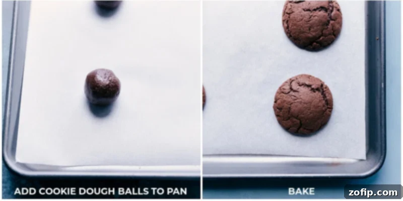 Ultimate Homemade Oreos 6 Cookie dough balls before baking and baked chocolate cookies for Homemade Oreos