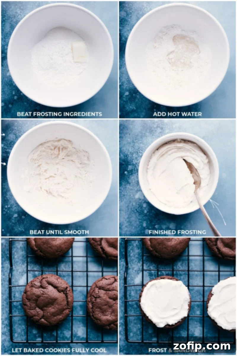 Ultimate Homemade Oreos 7 Close-up of the creamy white frosting being spread on a homemade chocolate cookie