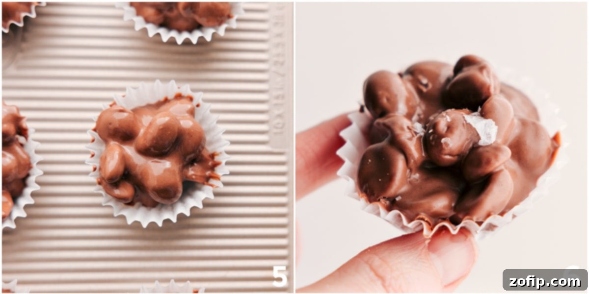 Holiday Slow Cooker Candy Recipe Freshly scooped Crockpot Candy in mini muffin cups, topped with a sprinkle of flaky sea salt.