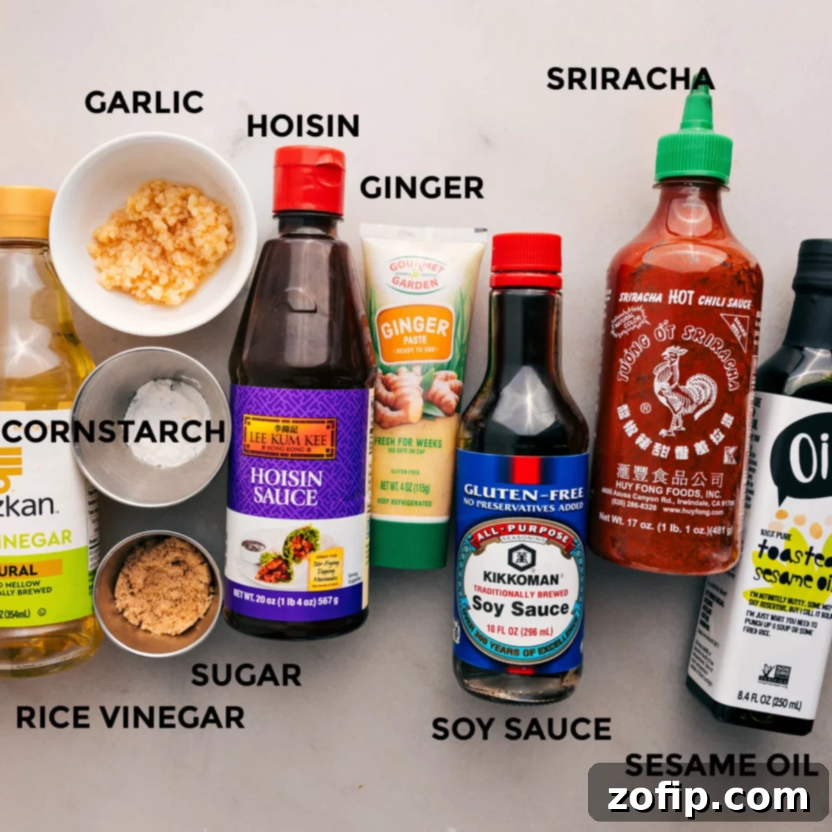 All the essential sauce ingredients for Asian Ground Beef are meticulously prepped and arranged, ready for whisking together to create the perfect flavor blend.