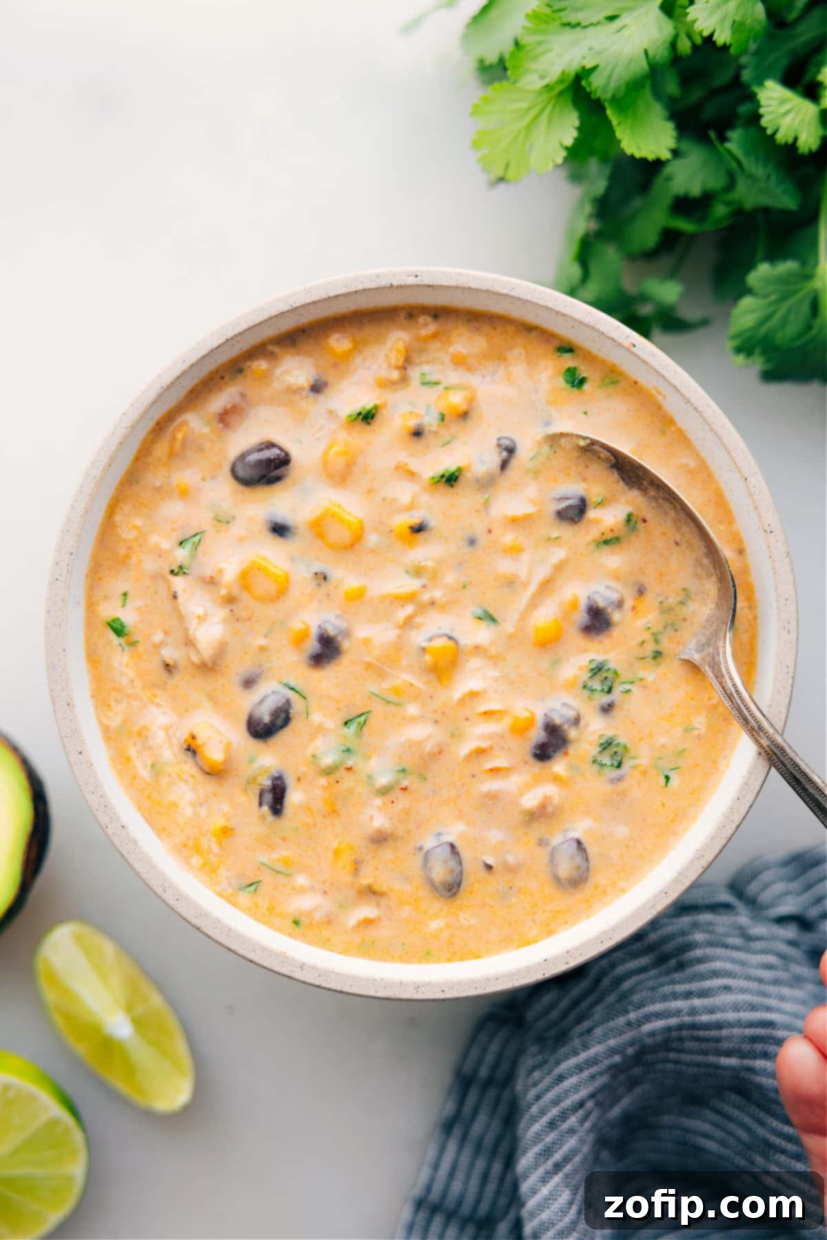 Delicious Slow Cooker Chicken Corn Chowder Soup A comforting bowl of the best-ever Crock-Pot Chicken Corn Chowder, garnished and ready to be enjoyed.
