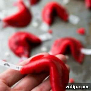 Fruit roll-up 'fortune cookies' with tiny, handwritten love messages for Valentine's Day.