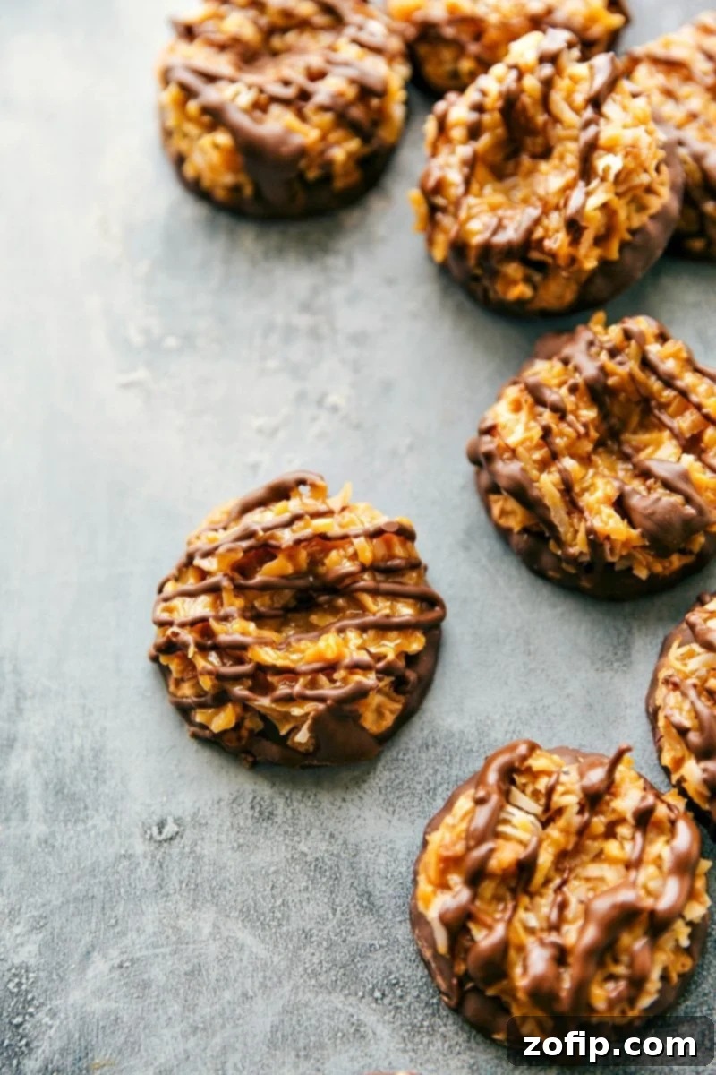 Homemade Samoas (Caramel deLites) cookies with toasted coconut, caramel, and chocolate drizzle, part of a collection of easy Girl Scout cookie copycat recipes.