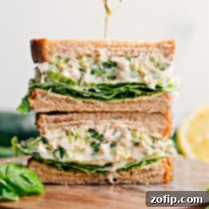 Zesty Lemon Basil Chicken Salad 2 A finished serving of Lemon Basil Chicken Salad.