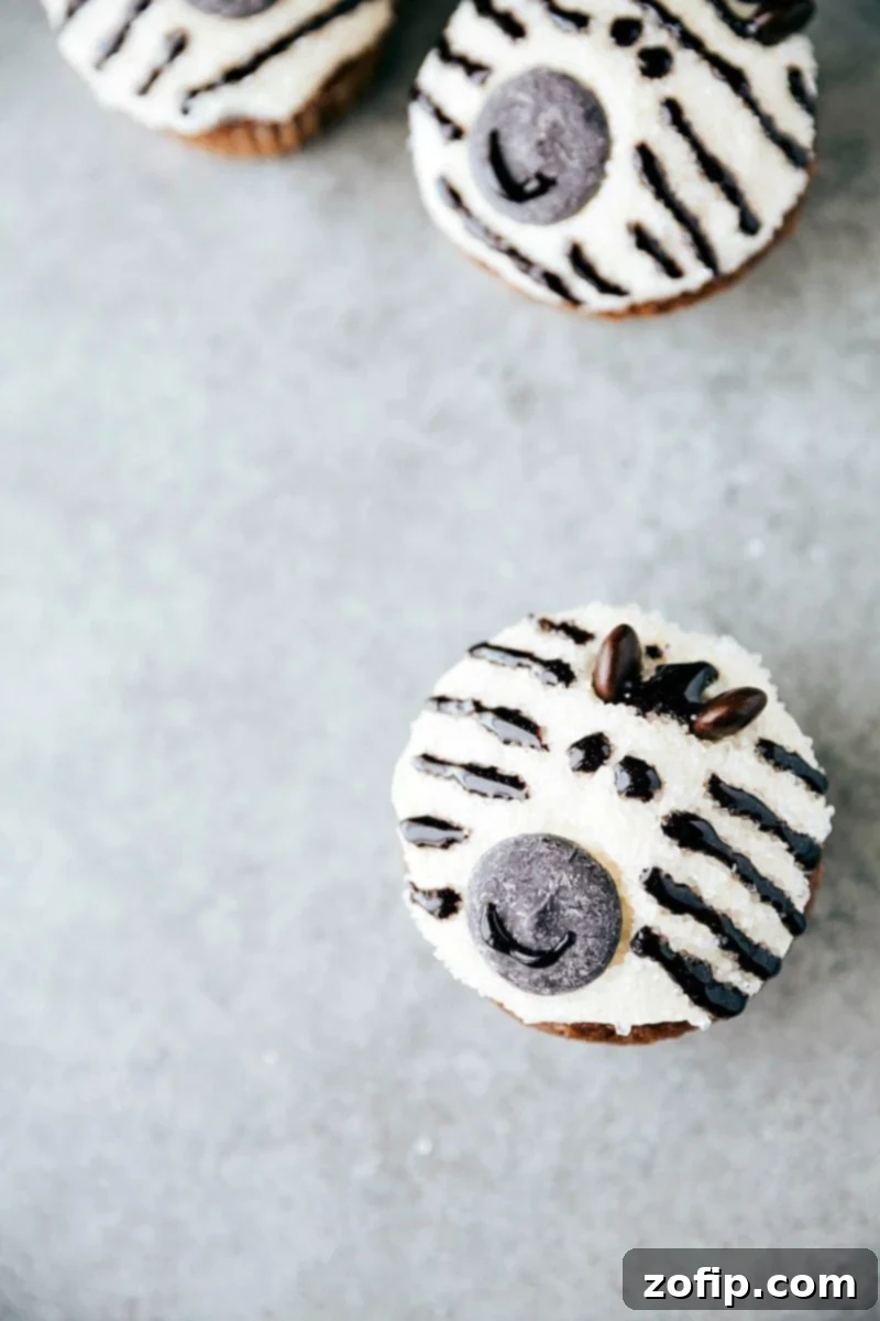Four simple and easy to make animal jungle cupcakes -- a zebra, monkey, tiger, and a panda. A perfect guide for making delightful animal-themed treats.