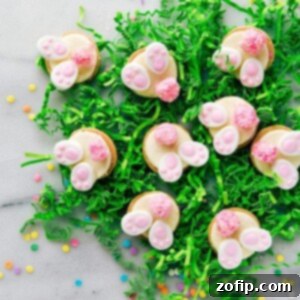 4 Easy Easter Treats 3 Cute Bunny Bum Cookies made with Golden Oreos and pink coconut tails.