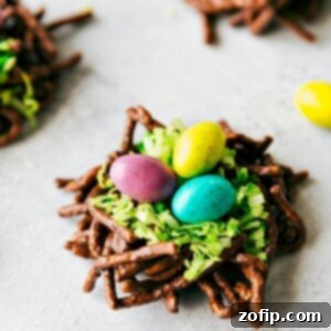 4 Easy Easter Treats 7 Homemade Easter Egg Nests with chocolate, peanut butter, chow mein noodles, green coconut, and robin egg M&Ms.