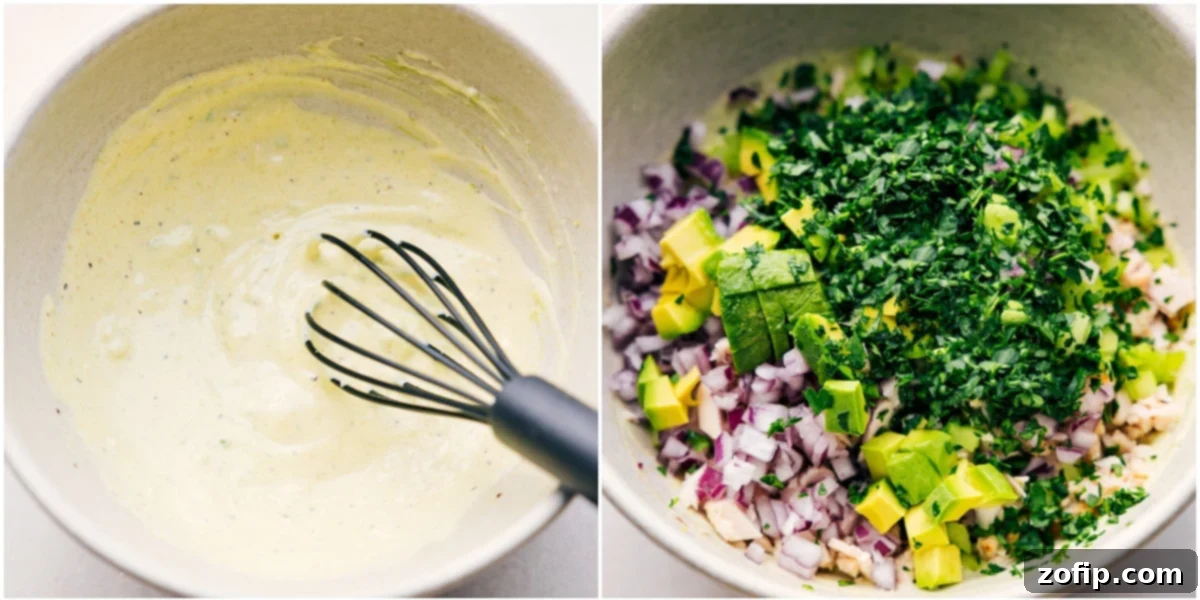 Chicken Avocado Sandwich, sliced in half to showcase its delightful, creamy filling.