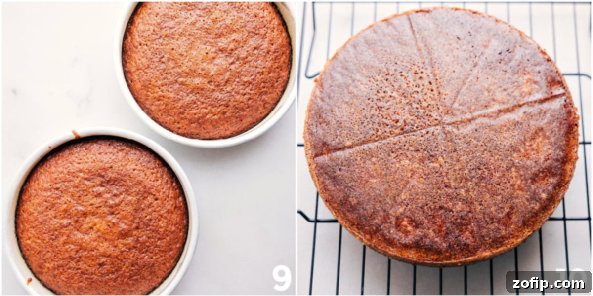 Letting Cakes Cool Before Frosting And Enjoying Freshly baked carrot cake layers cooling on a wire rack after being inverted from their pans, ready for frosting.