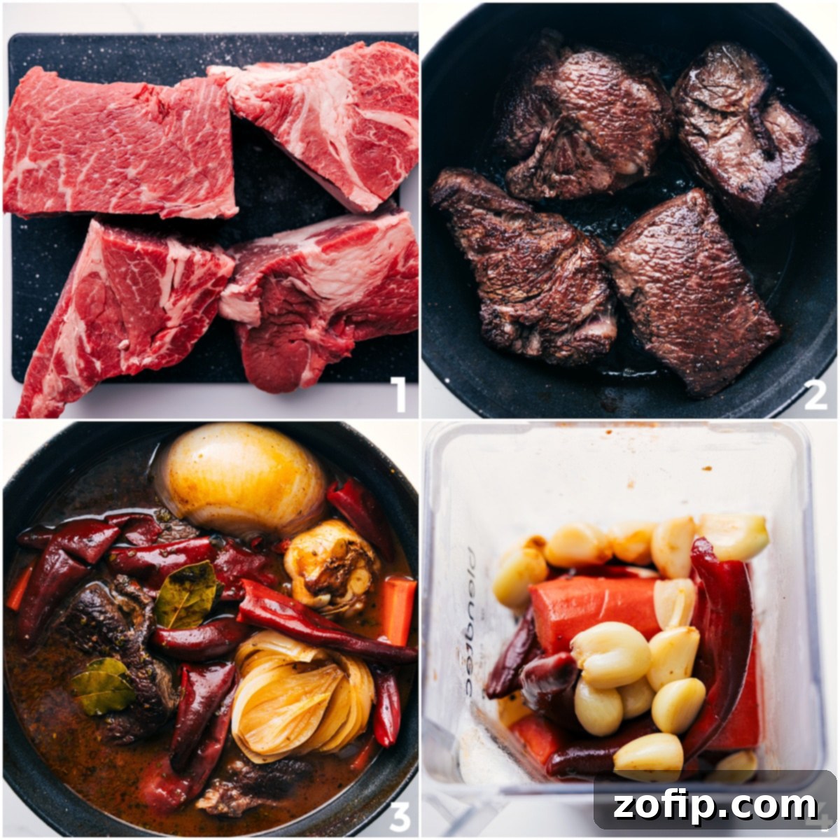 How To Make Quesabirria The chuck roast is chopped, seared, and added to a pot with the other ingredients to cook together. Then, all the larger ingredients are transferred to a blender and blended into a smooth sauce for the quesabirria.