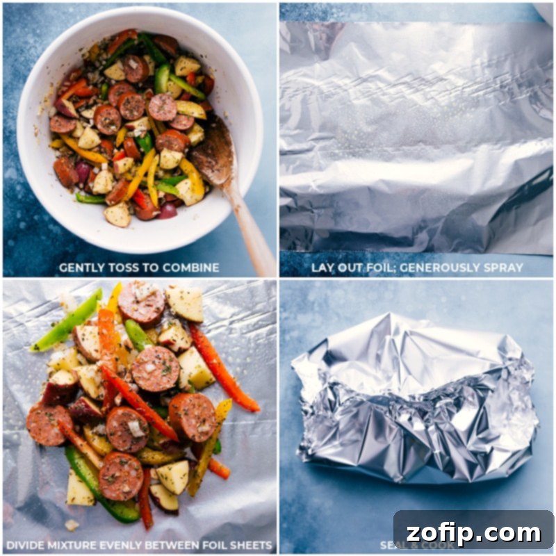 Sealed Foil Pack Italian Sausage and Veggies ready to be cooked