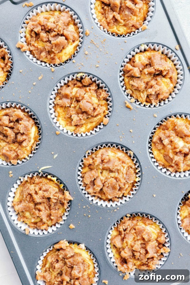 Close-up view of the crumbly streusel topping for Cinnamon Roll Cupcakes
