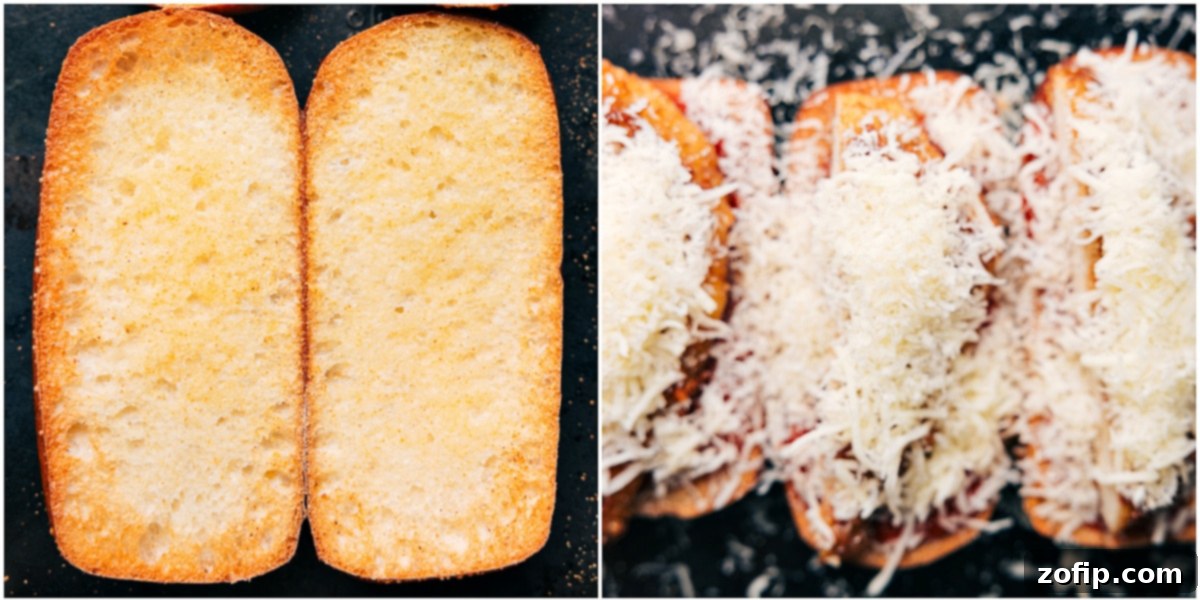 Weeknight Dinner Everyone Will Love The bread toasted and all the ingredients added into the bread for this chicken parmesan sandwich.