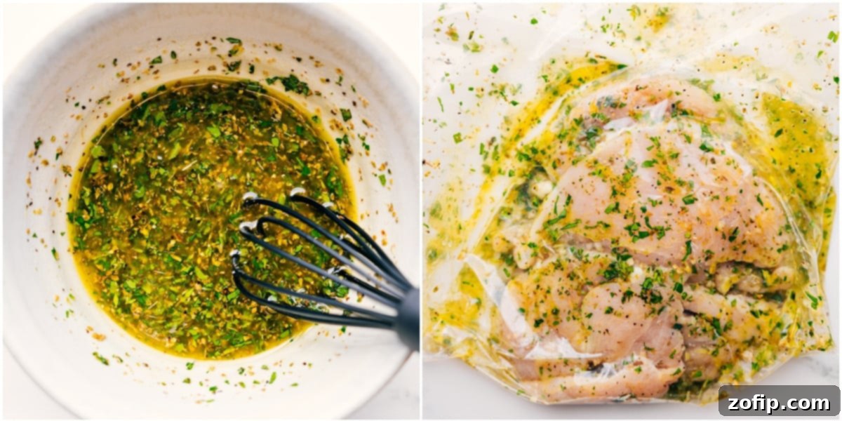 The Greek marinade mixed together in a bowl and then added to a resealable bag with the chicken for proper marination.