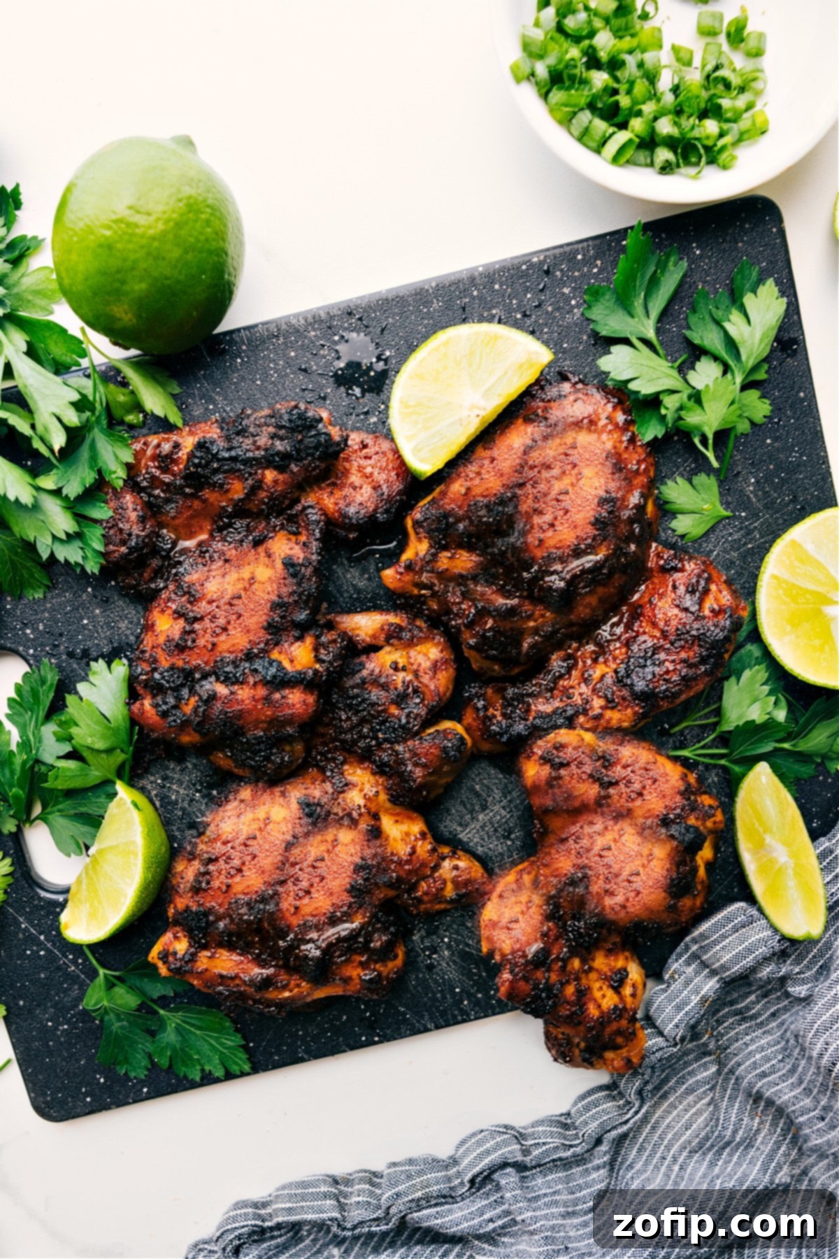 Perfectly baked boneless chicken thighs, golden brown and ready to be sliced and enjoyed for a delicious meal.