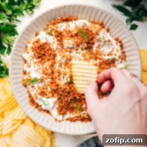 Fried Pickle Dip in a bowl with chips