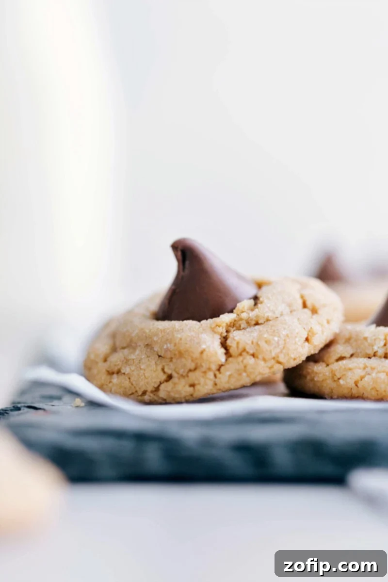 Classic Peanut Butter Blossom Cookies with a chocolate kiss on top