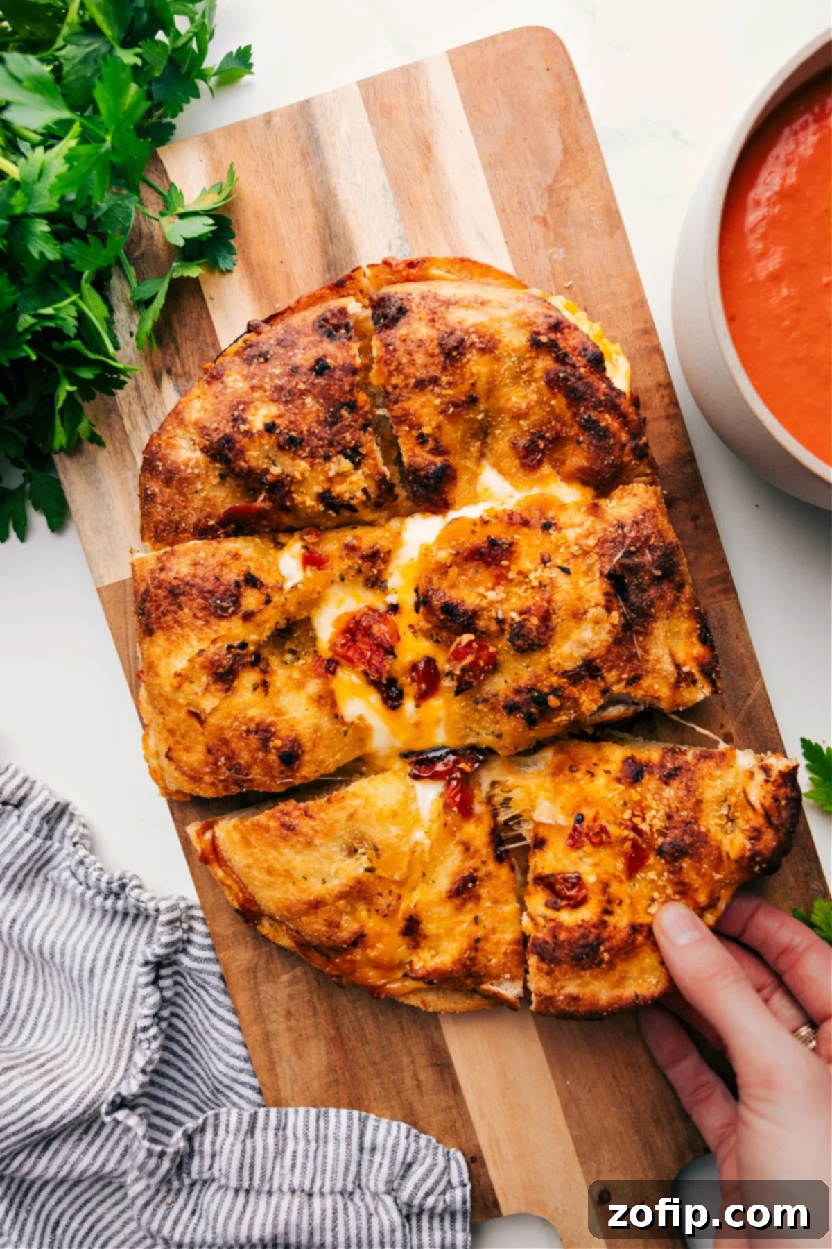 Gourmet Trader Joe's Grilled Cheese on focaccia bread, perfect with soup.