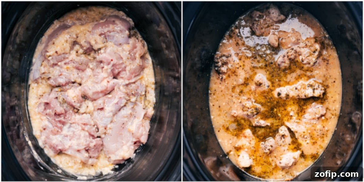 How To Make Crockpot Marry Me Chicken All the ingredients for Crockpot Marry Me Chicken thoughtfully layered into the slow cooker, ready to cook down into a delicious meal.