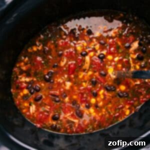 Chicken Taco Soup in a serving bowl with toppings