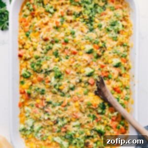 Prepared Chicken Orzo Bake in a serving dish.