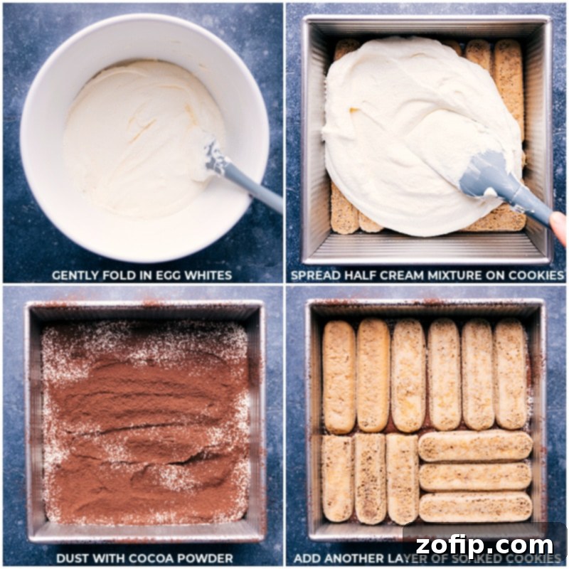 The Ultimate Layered Dessert: Tiramisu Recipe The beautifully crafted layers of Tiramisu, topped with a fresh dusting of cocoa powder, ready to be served. The image emphasizes the rich texture and elegant presentation of this ultimate layered dessert.