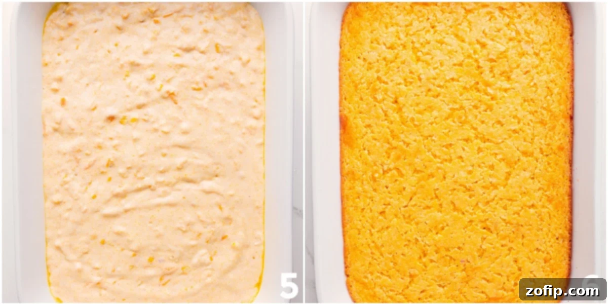 The dish poured into the 9x13 pan and it all being baked.