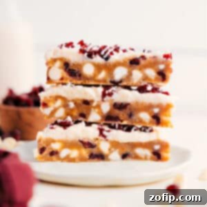 Cranberry Bliss Bars with white chocolate and dried cranberries.