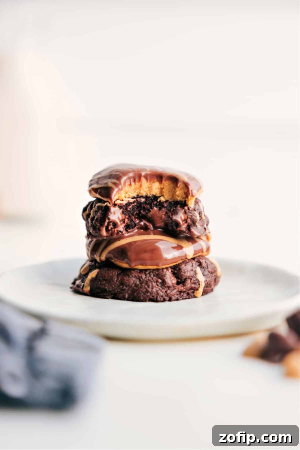 Buckeye Brownie Cookies stacked, showcasing their delicious layers.