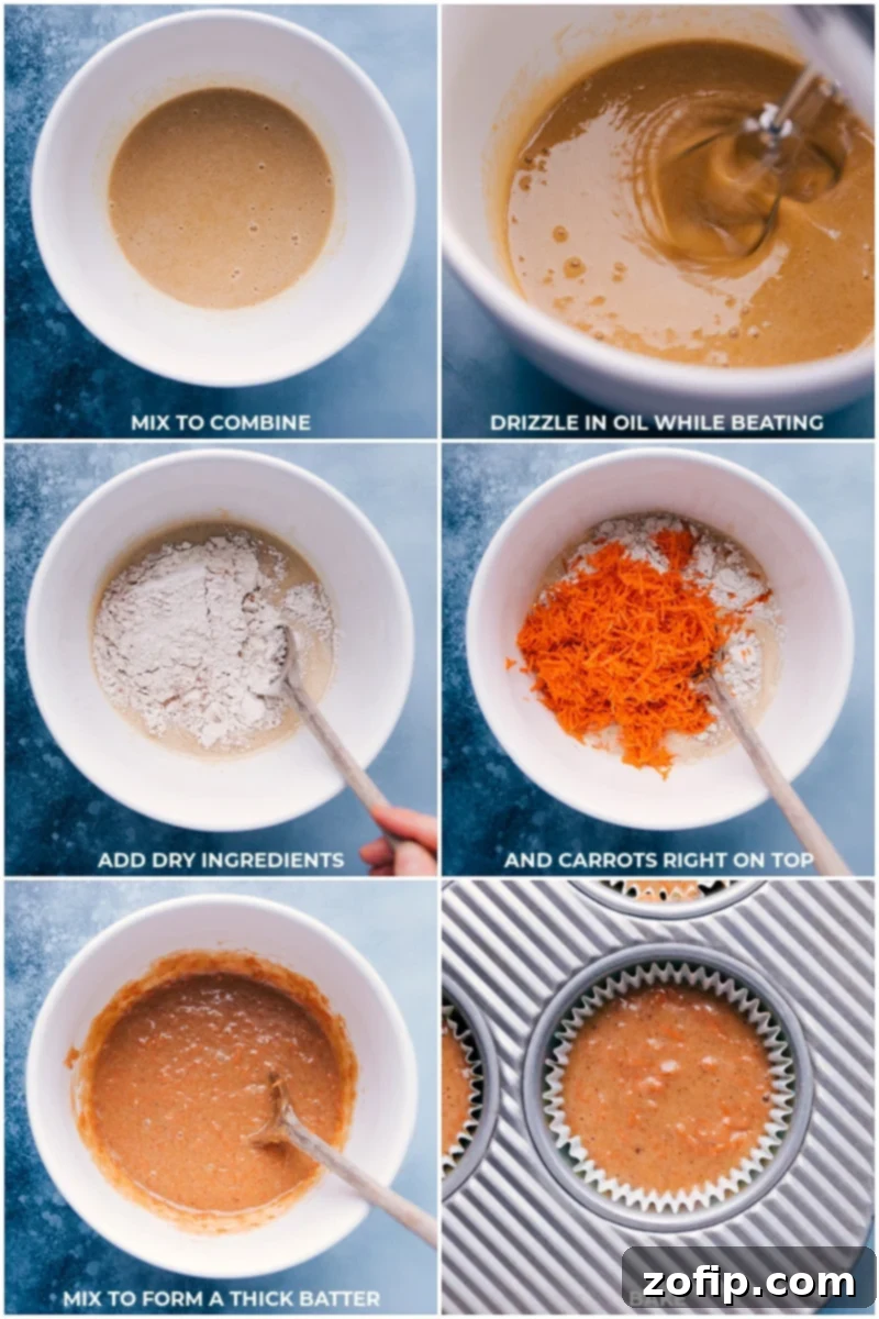 Wet and dry ingredients combined, then poured into a prepared muffin pan, ready for baking.