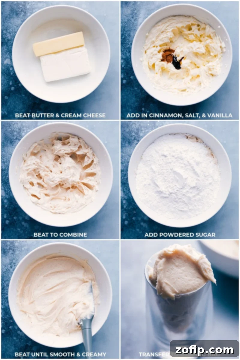 Smooth and creamy cinnamon-cream cheese frosting being mixed to perfection.