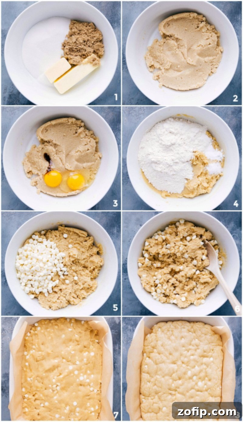 Hands mixing dry and wet ingredients to form a cookie dough base, which is then pressed into a baking pan, illustrating the process of preparing confetti bars.