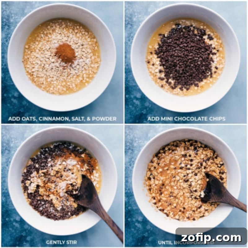 Ingredients for Chocolate Chip Baked Oatmeal laid out on a table.