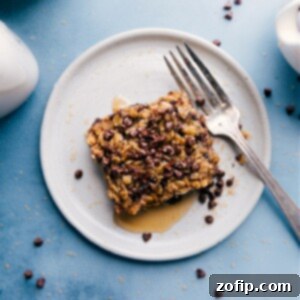 Chocolate Chip Baked Oatmeal in a square dish