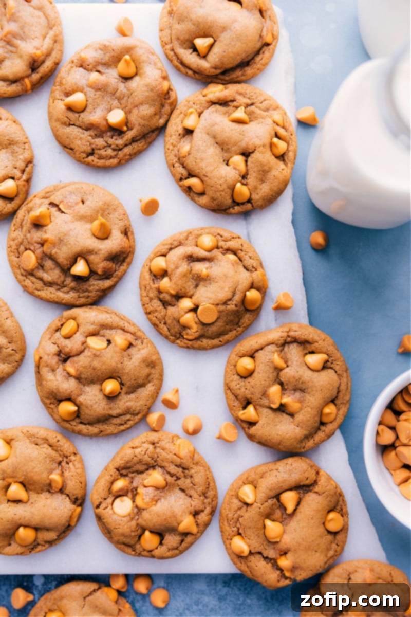 Overhead image of freshly baked Butterscotch Cookies, showcasing their golden-brown edges and soft centers.