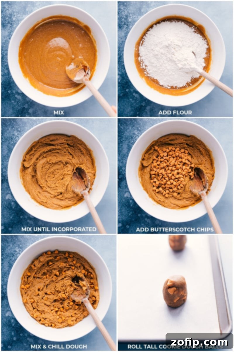 Process shots: The cookie dough is mixed, then portioned into uniform balls before being chilled, ready for baking.